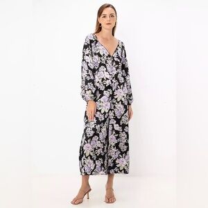 ASOS Women's 10 Button Front Tea Jumpsuit Lace Trim Black Purple Floral Wide Leg